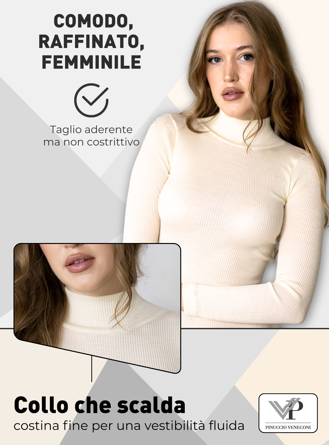 Lupetto Donna Manica Lunga Lana e Seta 85% 15% | Maglia Intima Termica a Costine, Collo Alto Dolcevita, Invernale, Made in Italy