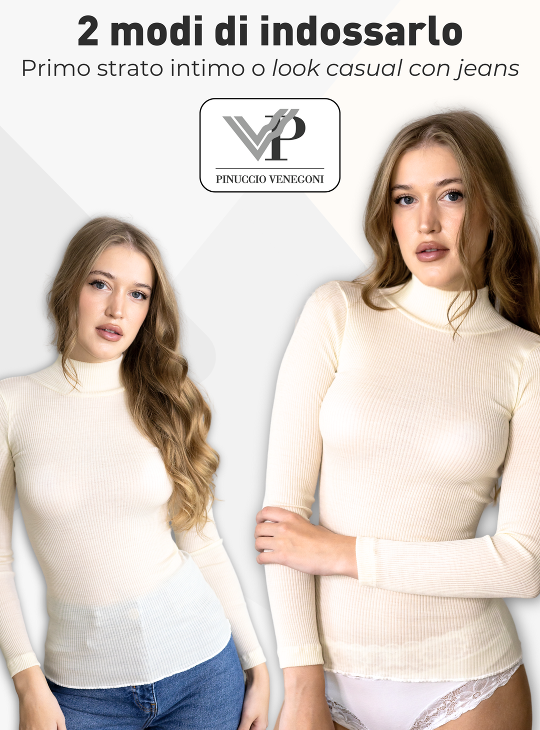 Lupetto Donna Manica Lunga Lana e Seta 85% 15% | Maglia Intima Termica a Costine, Collo Alto Dolcevita, Invernale, Made in Italy