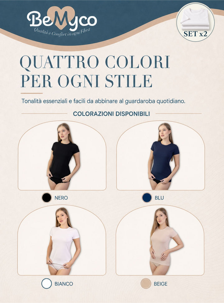 Set 2 Magliette Donna Manica Corta in Cotone Modal Elasticizzato