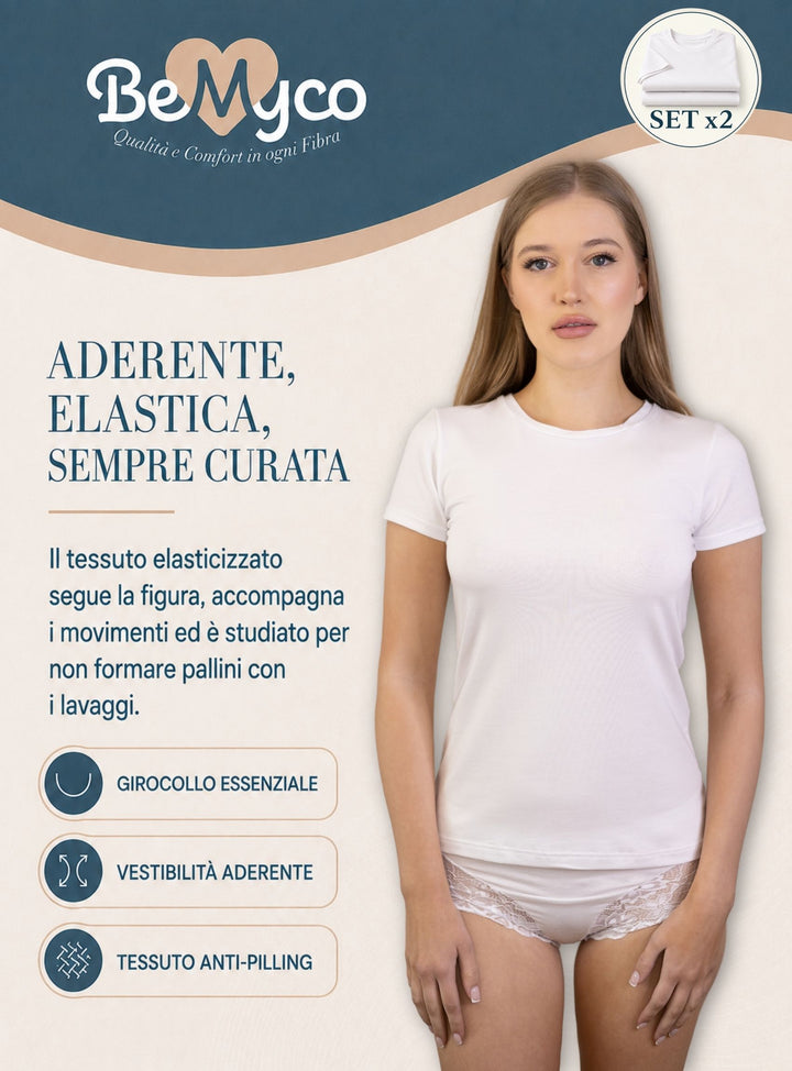 Set 2 Magliette Donna Manica Corta in Cotone Modal Elasticizzato