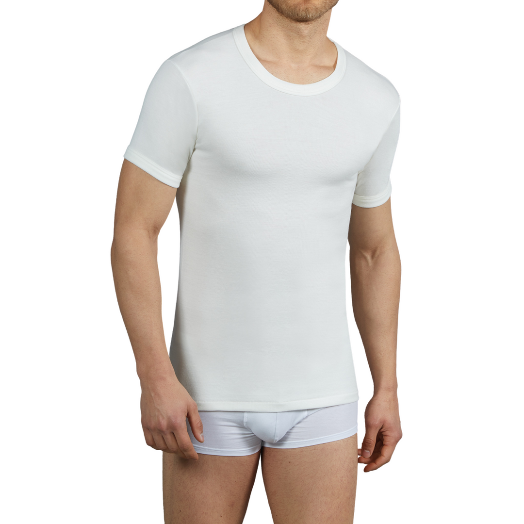 Maglietta intima da uomo taglie forti conformate girocollo in lana e cotone maglia intimo