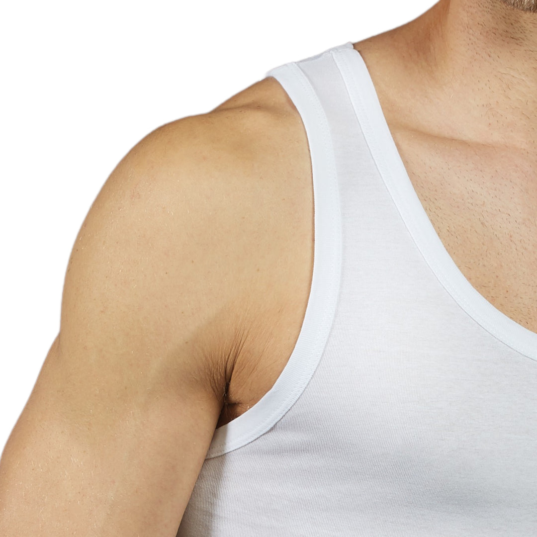 Set 2 Canottiere Uomo Intimo Taglie Forti; 100% Cotone Mercerizzato, Made in Italy Canotta Bianca Uomo Spalla Larga Intimo Taglie conformate Taglie Grandi Canottiera