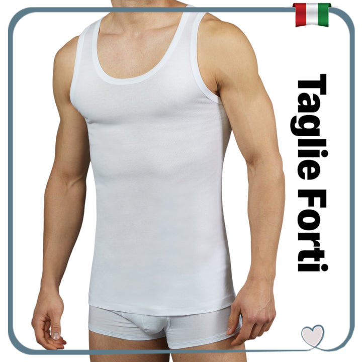 Set 2 Canottiere Uomo Intimo Taglie Forti; 100% Cotone Mercerizzato, Made in Italy Canotta Bianca Uomo Spalla Larga Intimo Taglie conformate Taglie Grandi Canottiera
