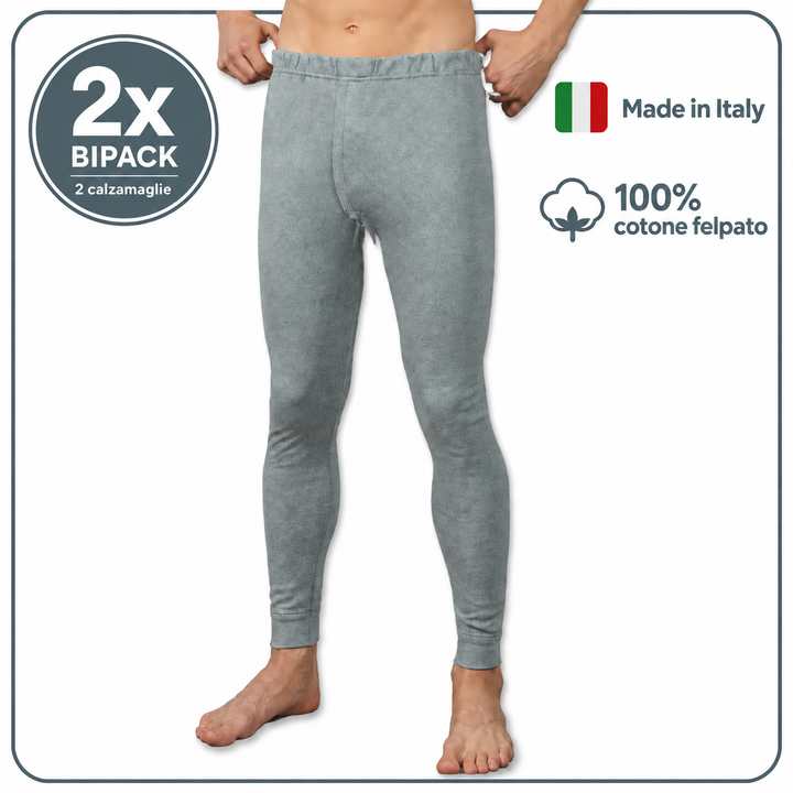 Set 2 Calzamaglia Termica da Uomo Mutande Boxer Gamba Lunga in Caldo Cotone Felpato
