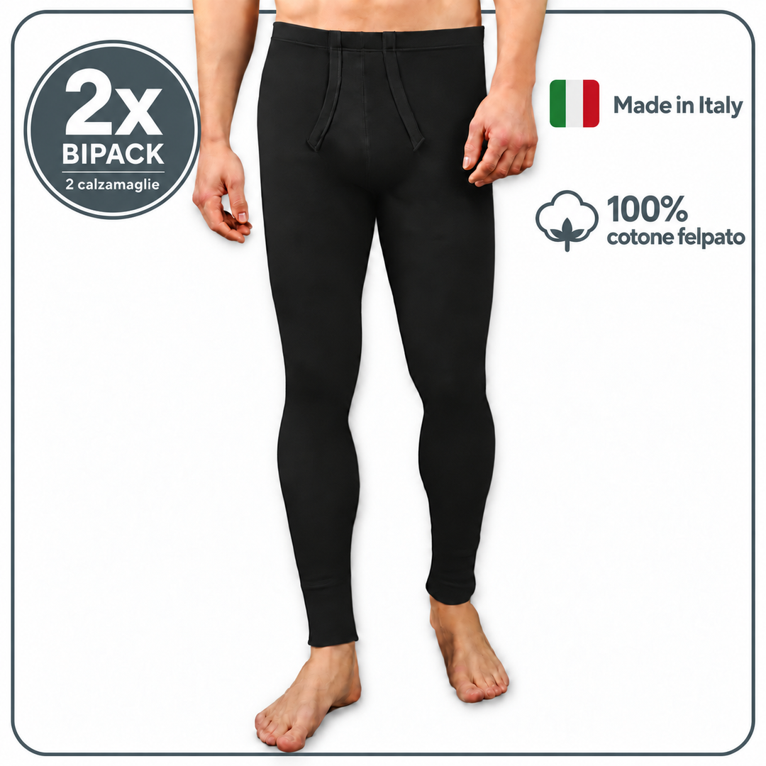Set 2 Calzamaglia Termica da Uomo Mutande Boxer Gamba Lunga in Caldo Cotone Felpato